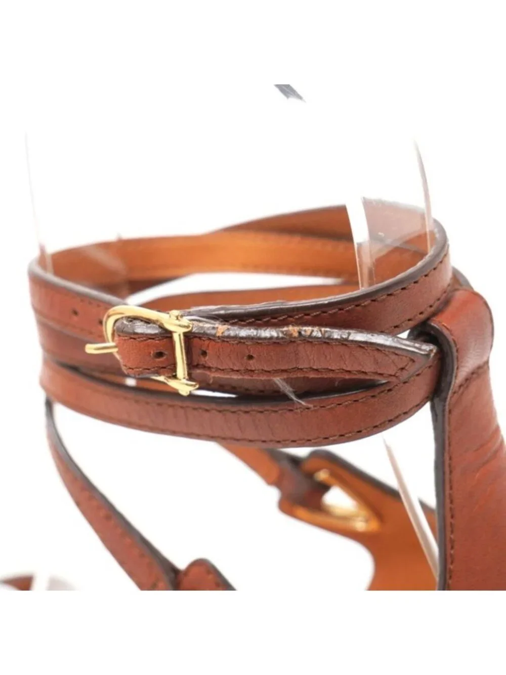 Celine Sandals Size 37.5 Ankle Strap Chunky Heel Lace Up Leather - Picture 6 of 8